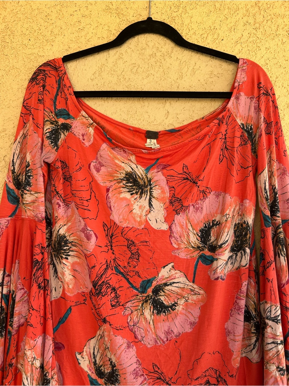 We The Free Birds Of Paradise Off-Shoulder Orange Floral Bell-Sleeve Top - Picture 3 of 7